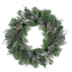 Mixed Pine And Blueberries Artificial Christmas Wreath -24-Inch, Unlit