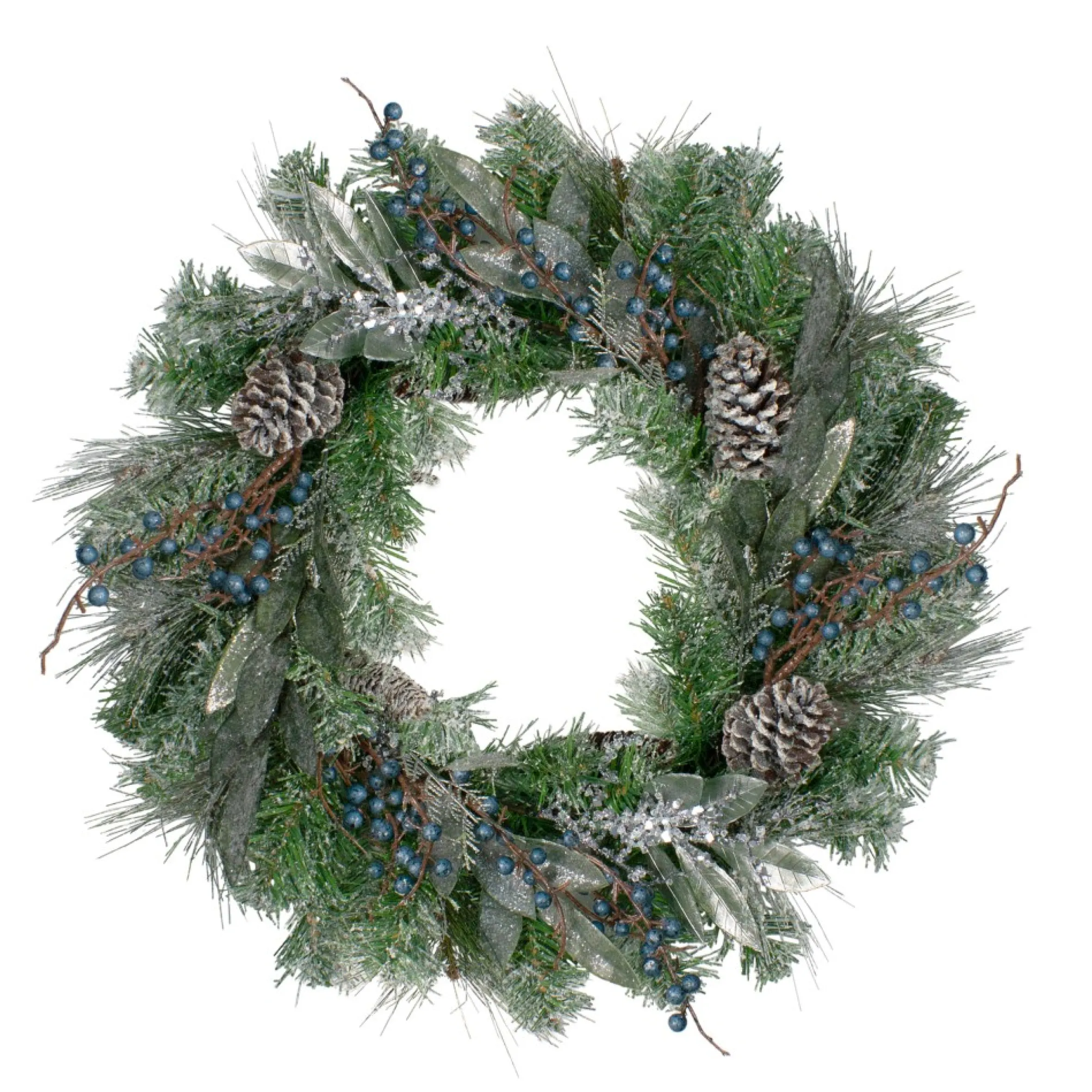 Mixed Pine And Blueberries Artificial Christmas Wreath -24-Inch, Unlit