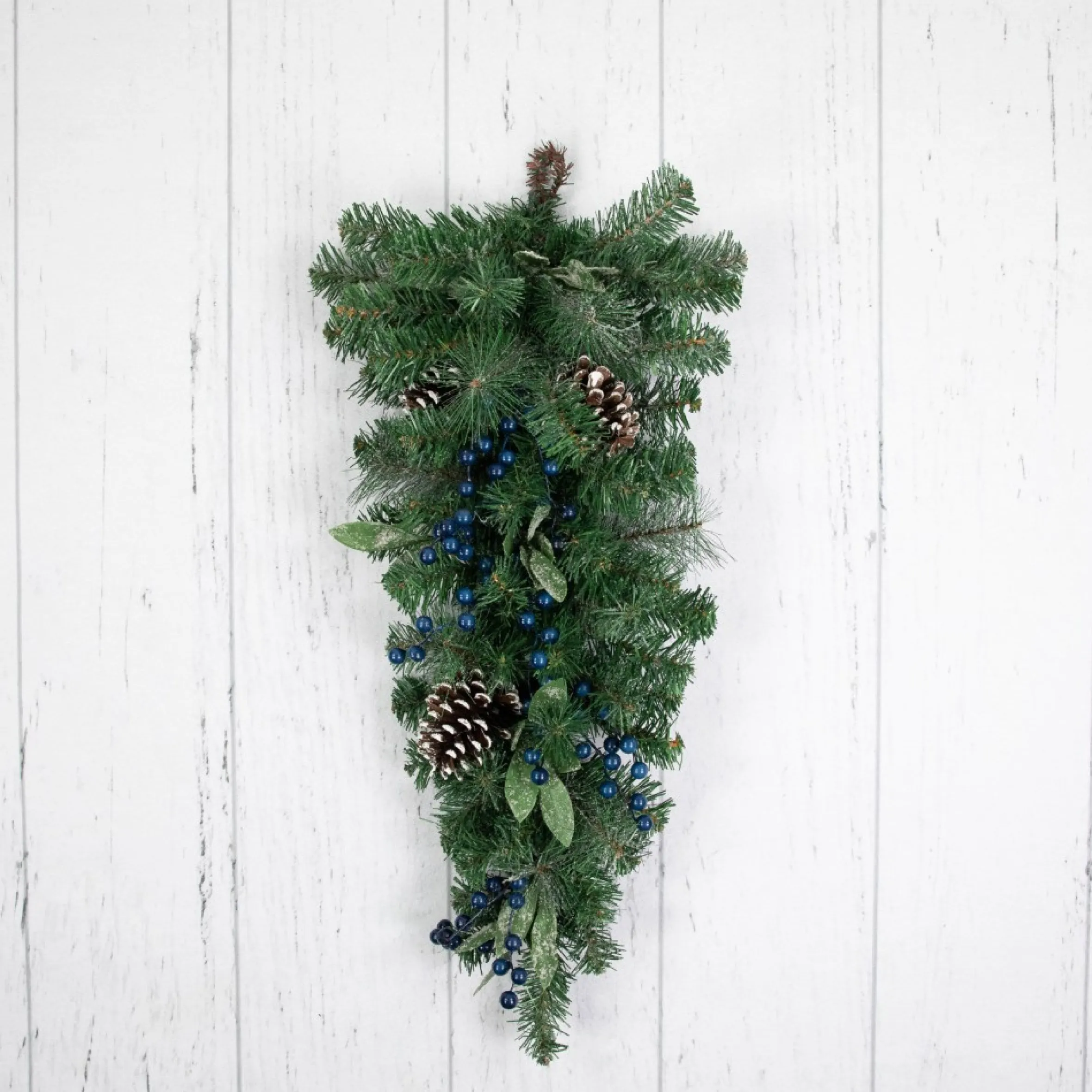 28" Mixed Pine And Blueberries Artificial Christmas Teardrop Swag - Unlit