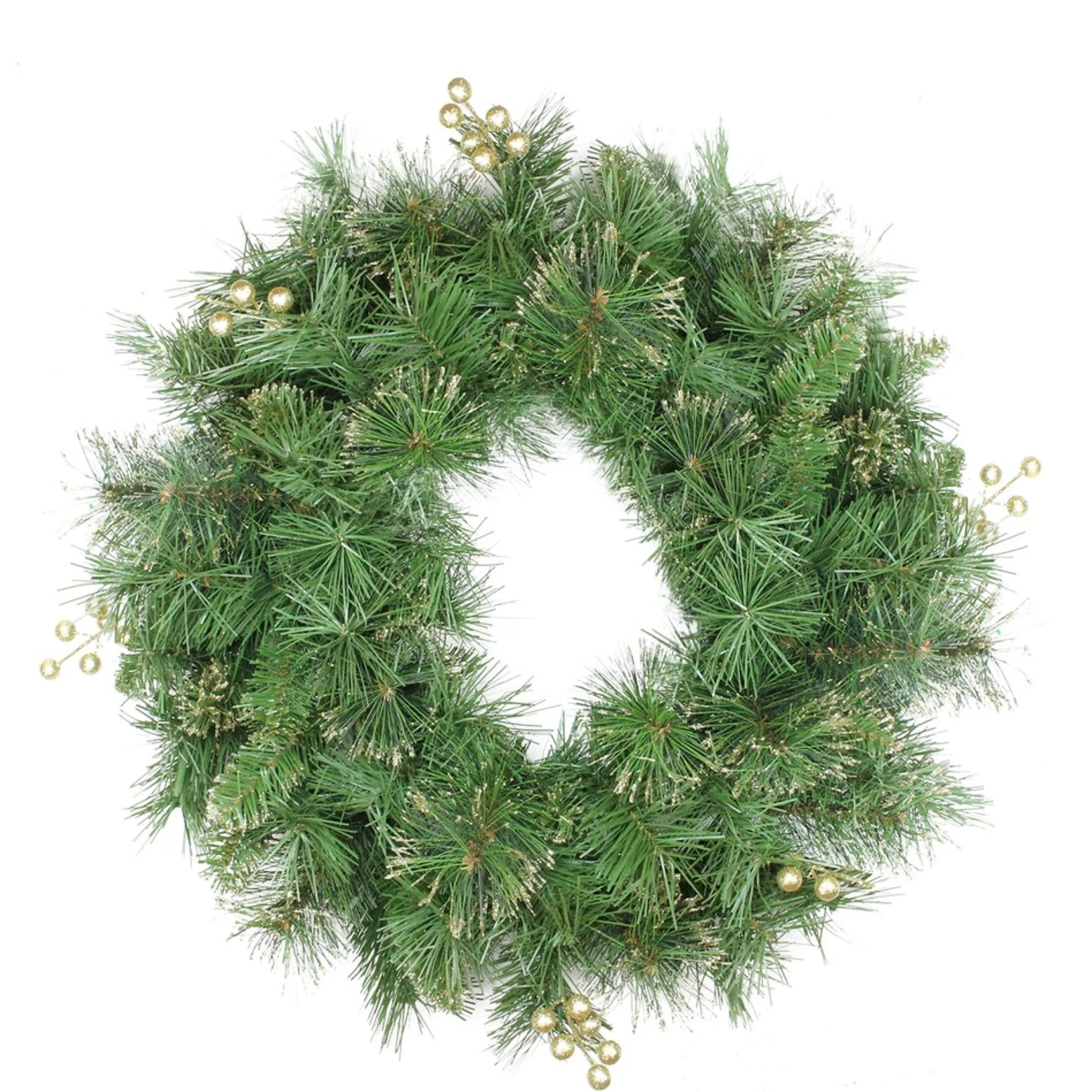 Mixed Pine And Glittered Berry Artificial Christmas Wreath - 24-Inch, Unlit