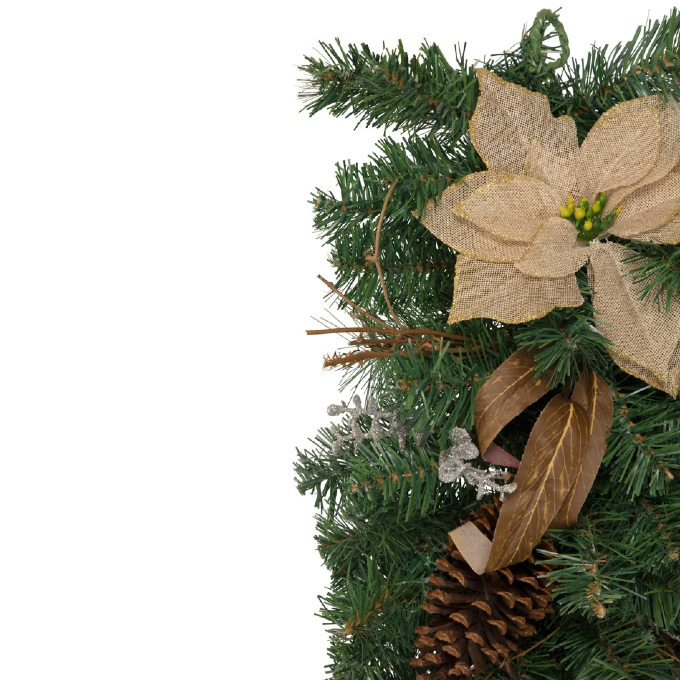 28" Mixed Pine Berry And Poinsettia Artificial Christmas Teardrop Swag - Unlit