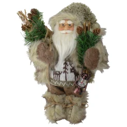 12" Mountain Santa Dressed In Plush Brown Coat And Fur Boots Christmas Figure
