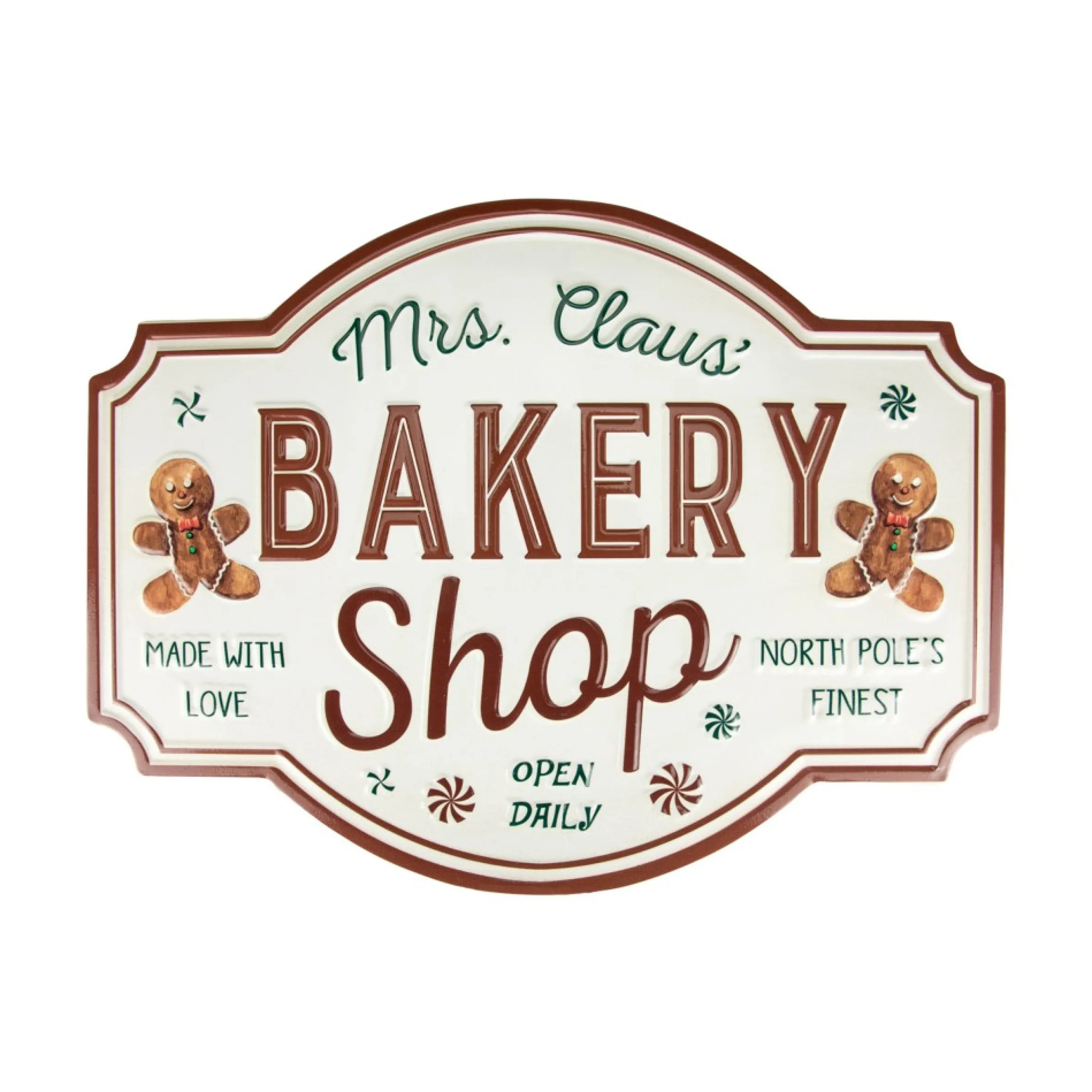 18" Mrs. Claus' Bakery Shop Metal Christmas Wall Sign