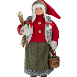 18" Mrs. Clause Carrying A Basket Of Gifts And Firewood Christmas Figure