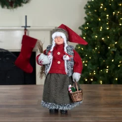 18" Mrs. Clause Carrying A Basket Of Gifts And Firewood Christmas Figure