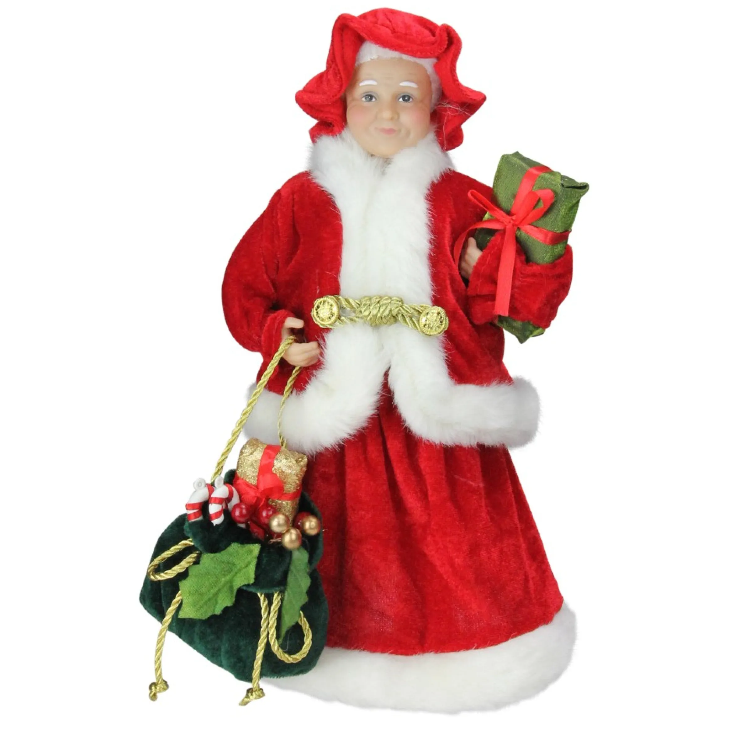 12" Mrs Claus With Present And Gift Bag Christmas Figure