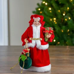 12" Mrs Claus With Present And Gift Bag Christmas Figure