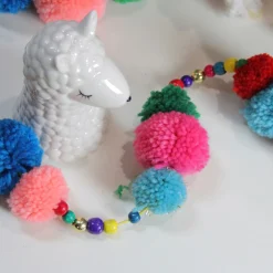 4.5' Multi-Color Bohemian Christmas Pom Pom Beaded Garland