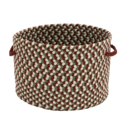 14" Multicolored Round Braided Holiday Basket With Red Handles