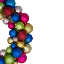 Multi-Color 2-Finish Shatterproof Ball Christmas Wreath, 24-Inch