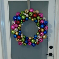 Multi-Color 2-Finish Shatterproof Ball Christmas Wreath, 24-Inch