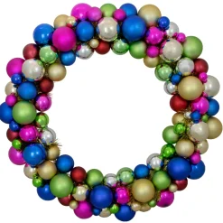 Multi-Color 2-Finish Shatterproof Ball Christmas Wreath, 36-Inch