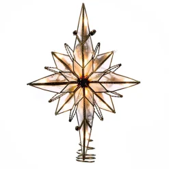10" Multi-Point Star Of Bethlehem Glass Gem Christmas Tree Topper, Clear Lights