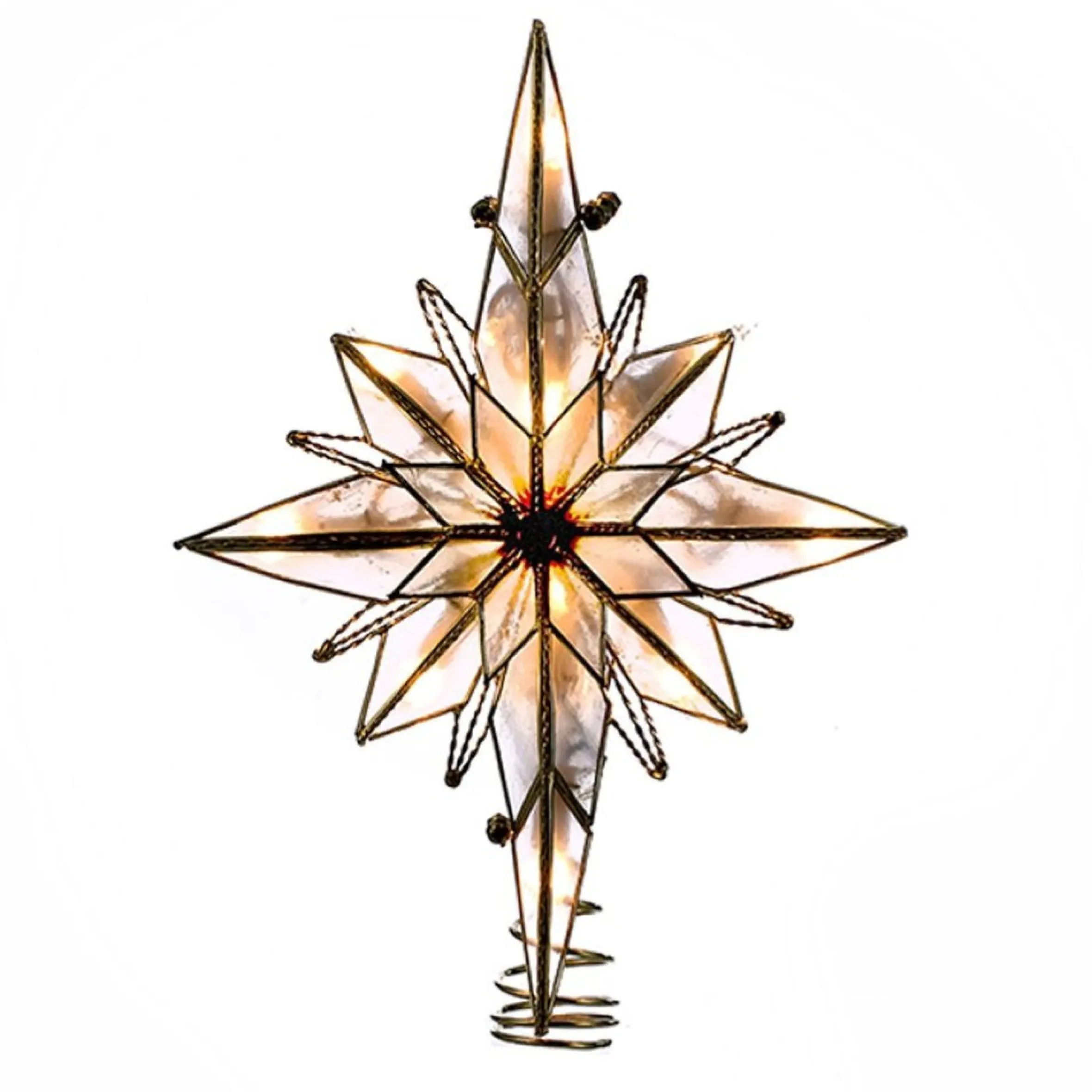 10" Multi-Point Star Of Bethlehem Glass Gem Christmas Tree Topper, Clear Lights