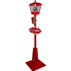 70.75" Musical Red Holiday Street Lamp With Christmas Tree Snowfall Lantern