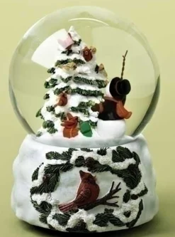 5.5" Musical Snowman Conducting Cardinal Bird Chorus Christmas Glitterdome