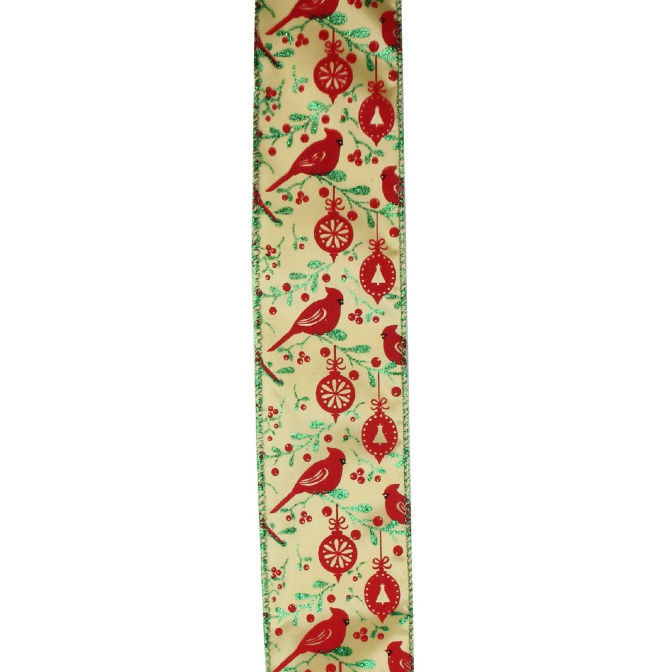 Mustard Yellow And Red Cardinals Wired Christmas Craft Ribbon 2.5" X 10 Yards