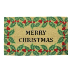 Natural Coir Holly Berries "Merry Christmas" Doormat 18" X 30"