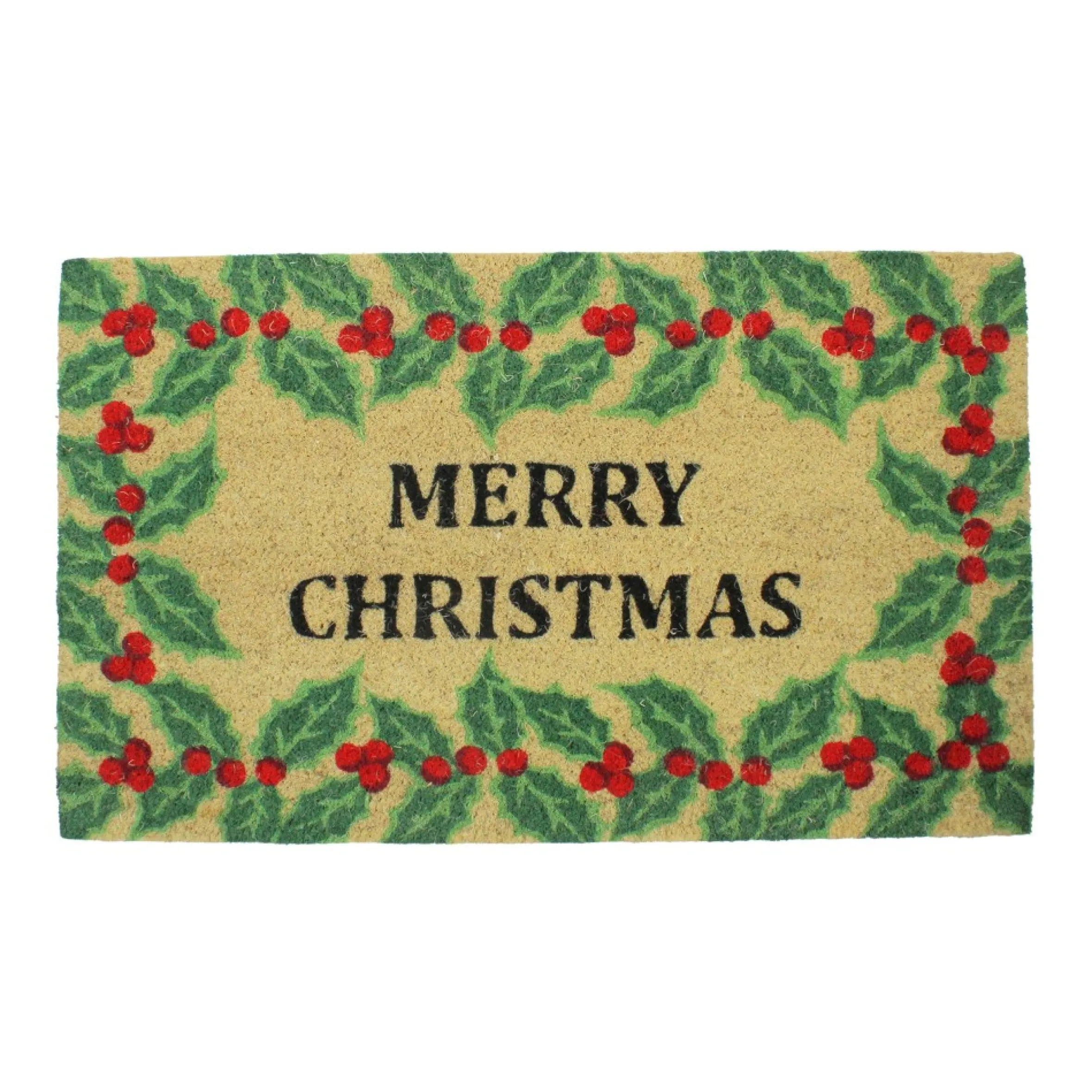 Natural Coir Holly Berries "Merry Christmas" Doormat 18" X 30"