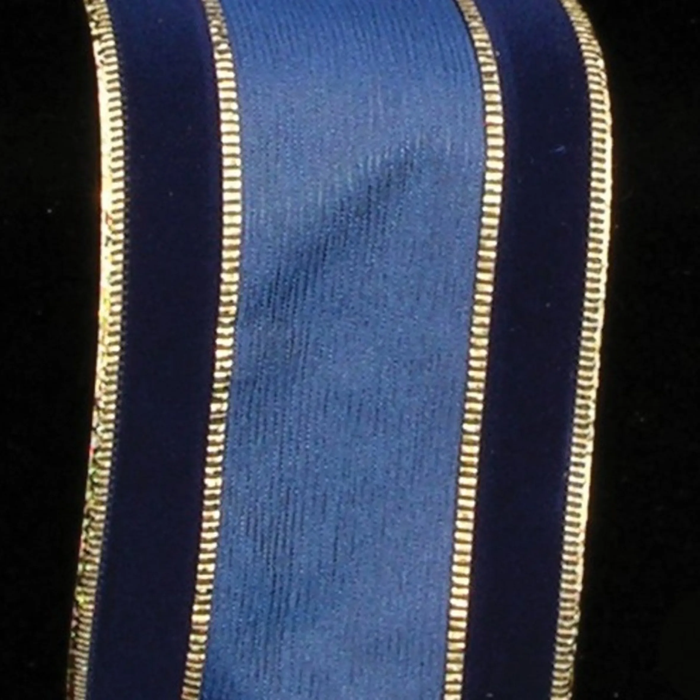Navy Blue And Gold "Georgia" Wired Polyester & Nylon Fabric Decorative Print Ribbon 2.5" X 20 Yards