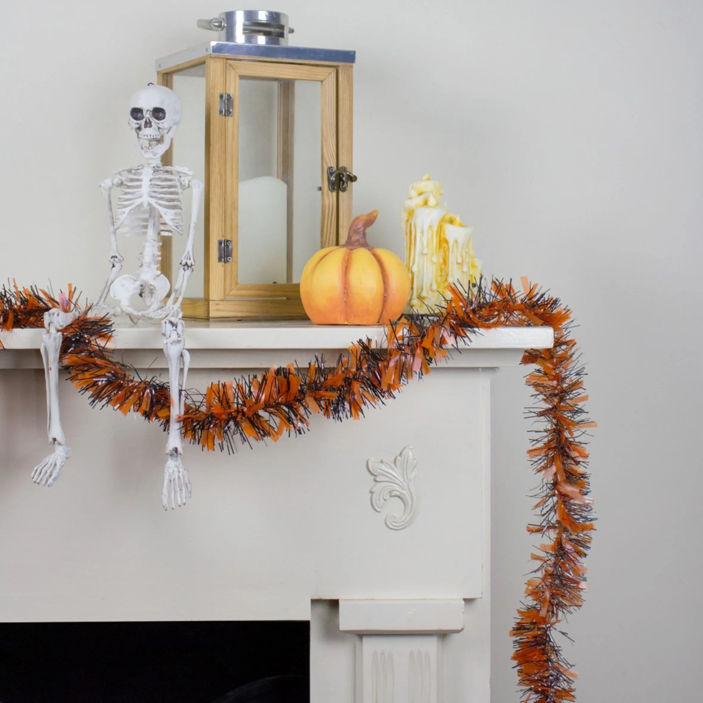 50' Orange And Black Halloween Tinsel Garland - Unlit