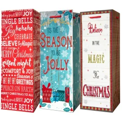 Pack Of 6 Assorted Christmas Wine Gift Bags With Handle