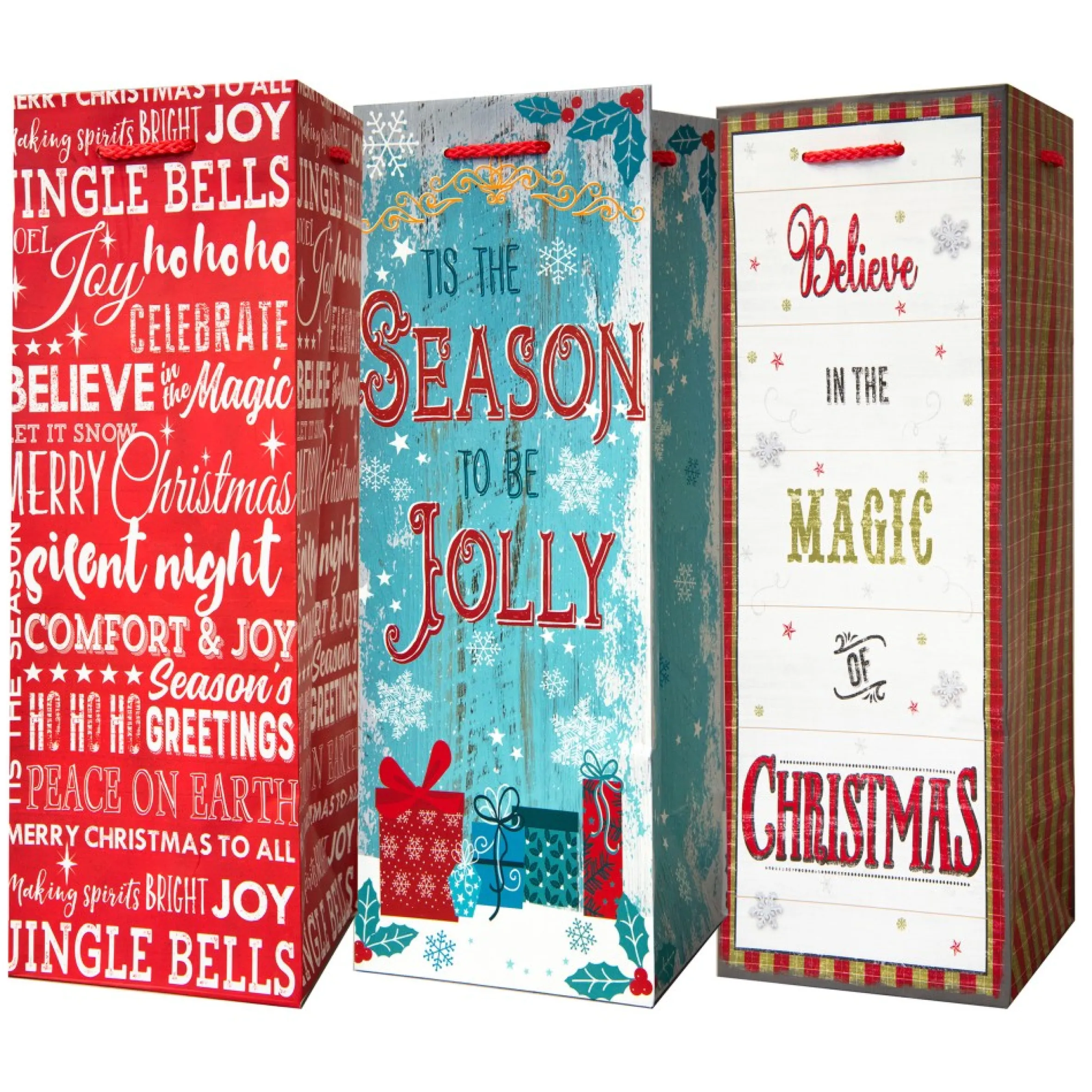 Pack Of 6 Assorted Christmas Wine Gift Bags With Handle