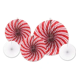 Pack Of 60 Assorted Red And White Peppermint Accordion Fans Christmas Decorations