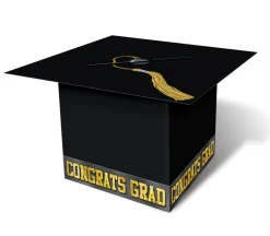Pack Of 6 Black And Gold Graduation Cap "Congrats Grad" Party Gift Card Boxes 8.5"