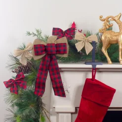 Pack Of 6 Buffalo Plaid And Burlap 2 Loop Christmas Bow Decorations 5.5"
