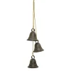 Pack Of 2 Dark Gray Distressed Finish 3 Bells On Rope 14.75"