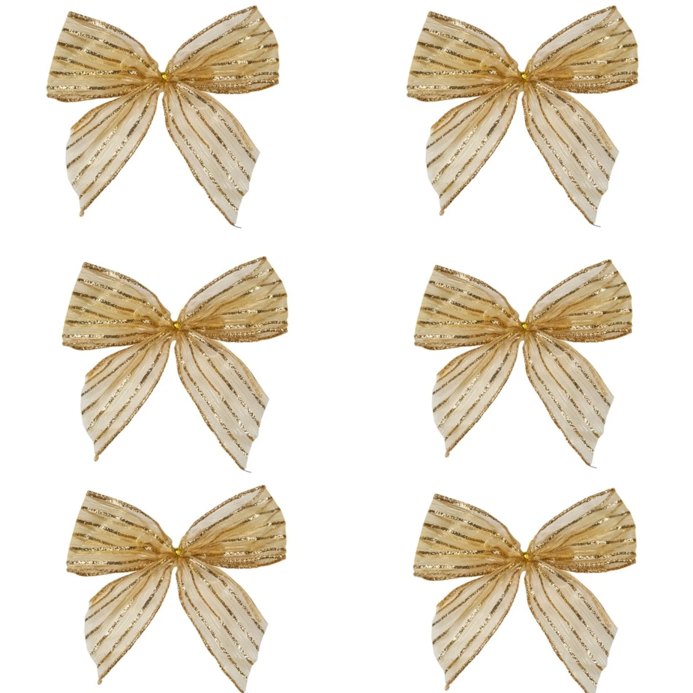 Pack Of 6 Gold Glitter Striped 2 Loop Christmas Bow Decorations 5.5"