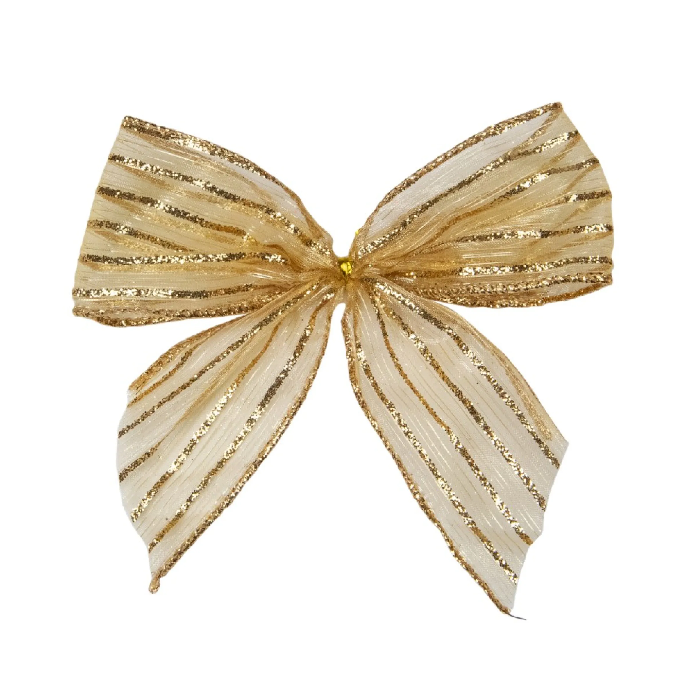 Pack Of 6 Gold Glitter Striped 2 Loop Christmas Bow Decorations 5.5"