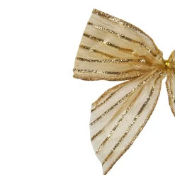 Pack Of 6 Gold Glitter Striped 2 Loop Christmas Bow Decorations 5.5