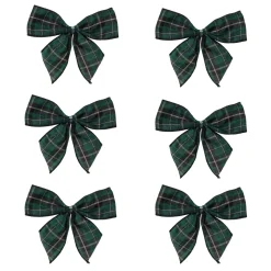 Pack Of 6 Green And Black 2 Loop Christmas Bow Decorations 5.5"