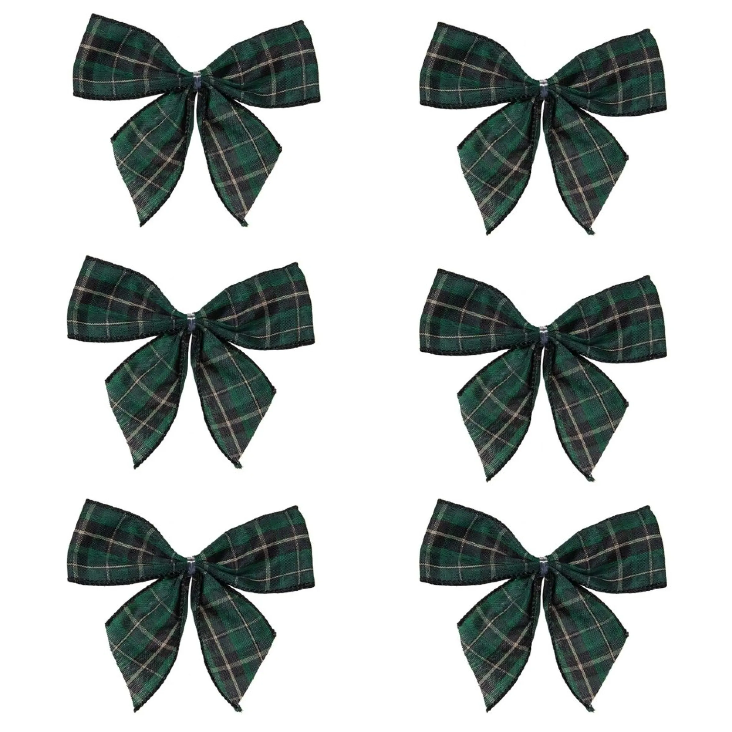 Pack Of 6 Green And Black 2 Loop Christmas Bow Decorations 5.5"