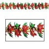 Pack Of 12 Metallic Christmas Poinsettia And Holly Garland 9'
