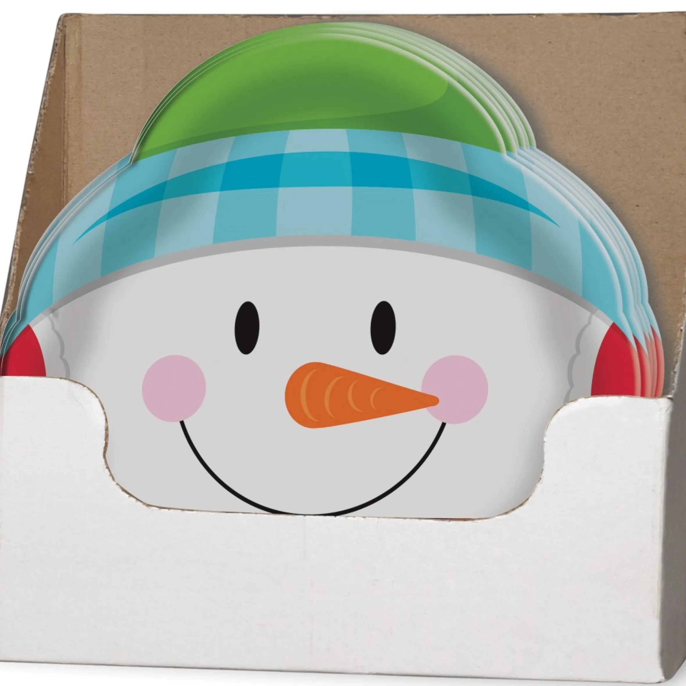 Pack Of 12 Multicolored Snowman Face Printed Disposable Plastic Tray 14"