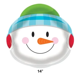 Pack Of 12 Multicolored Snowman Face Printed Disposable Plastic Tray 14