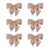 Pack Of 6 Pink And Gold Snowflakes 2 Loop Christmas Bow Decorations 5.5"