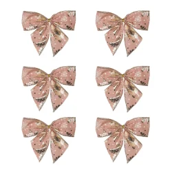 Pack Of 6 Pink And Gold Snowflakes 2 Loop Christmas Bow Decorations 5.5"