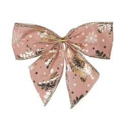 Pack Of 6 Pink And Gold Snowflakes 2 Loop Christmas Bow Decorations 5.5