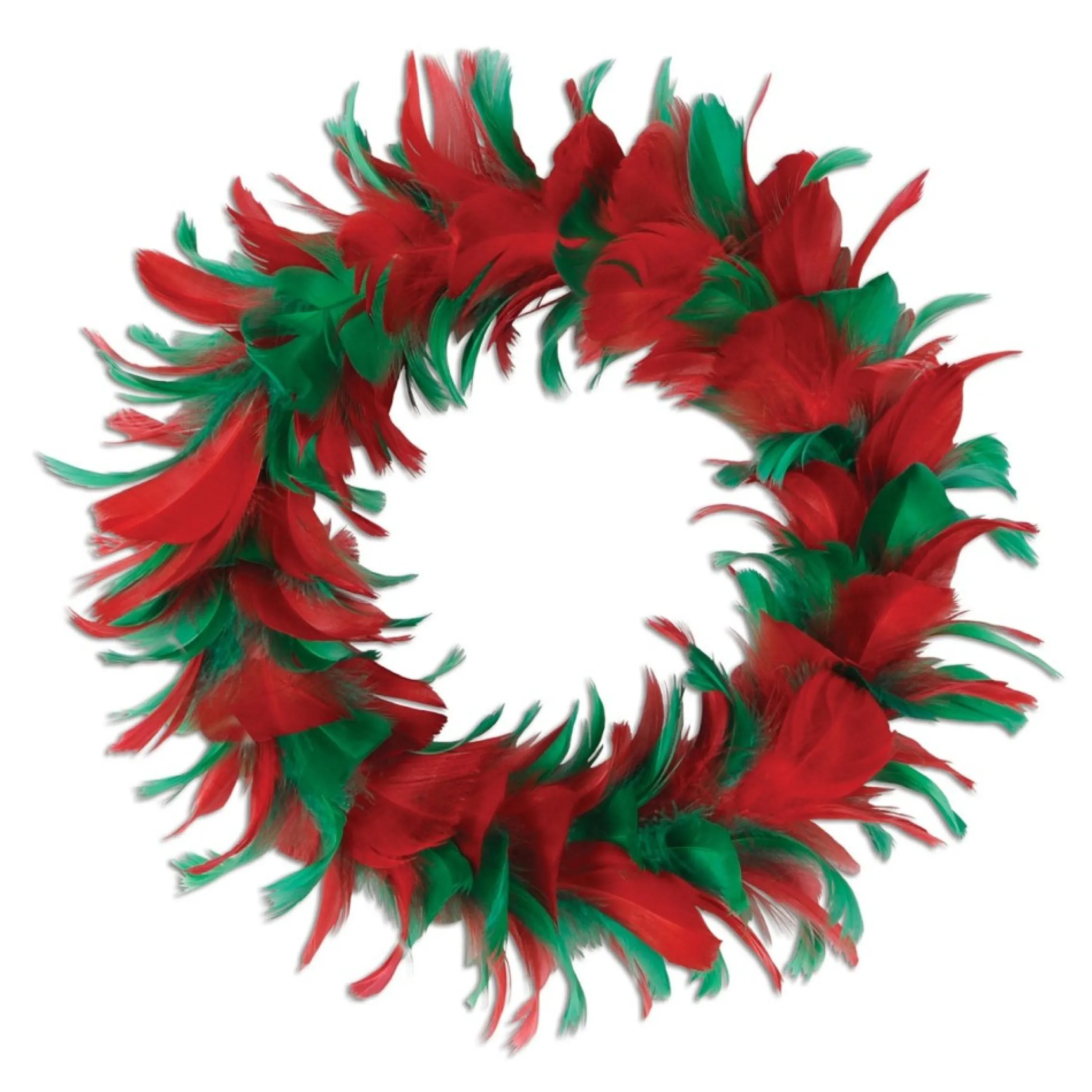 Pack Of 6 Red And Green Christmas Decorative Party Feather Wreath 8"