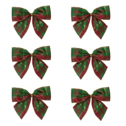 Pack Of 6 Red And Green Plaid 2 Loop Christmas Bow Decorations 5.5"