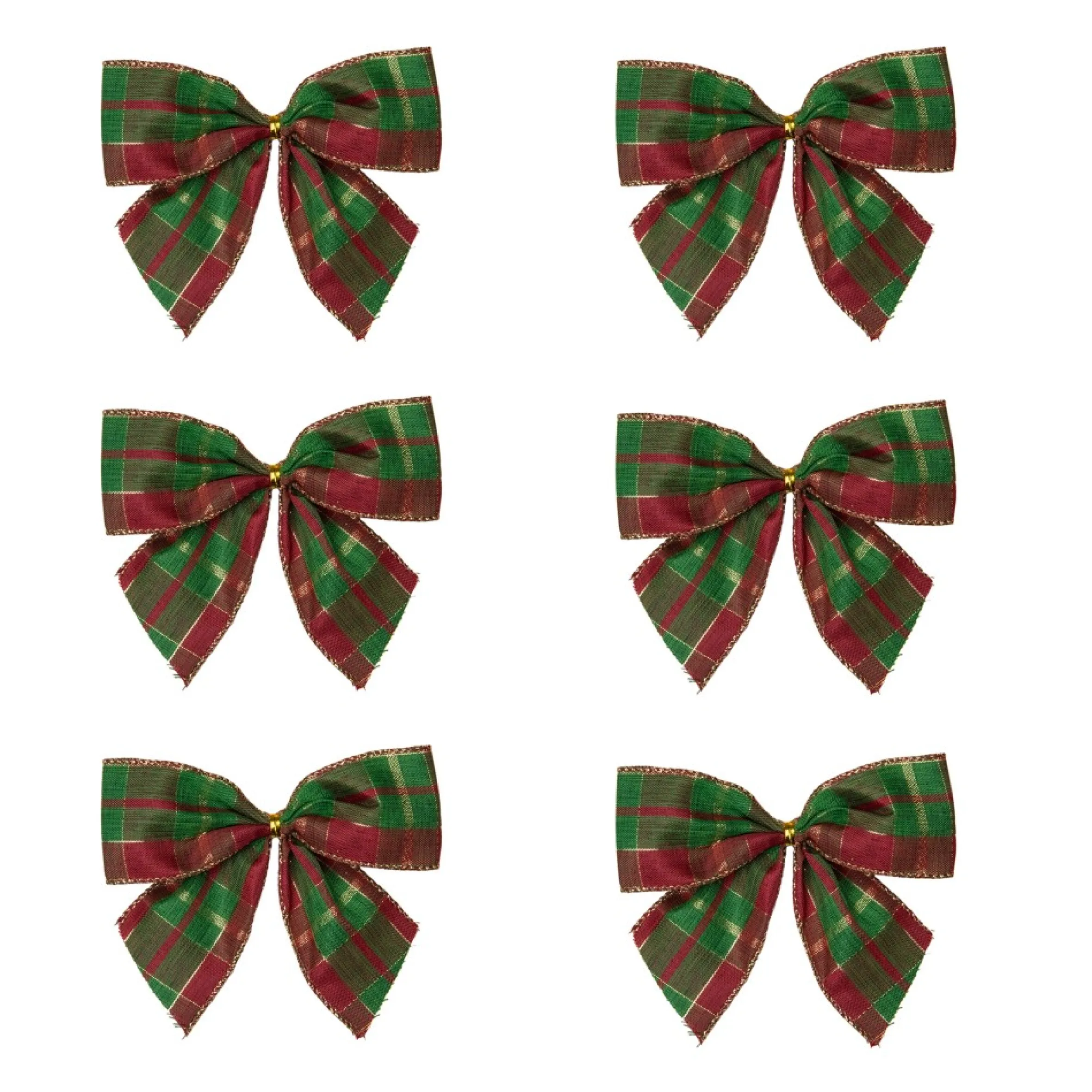 Pack Of 6 Red And Green Plaid 2 Loop Christmas Bow Decorations 5.5"