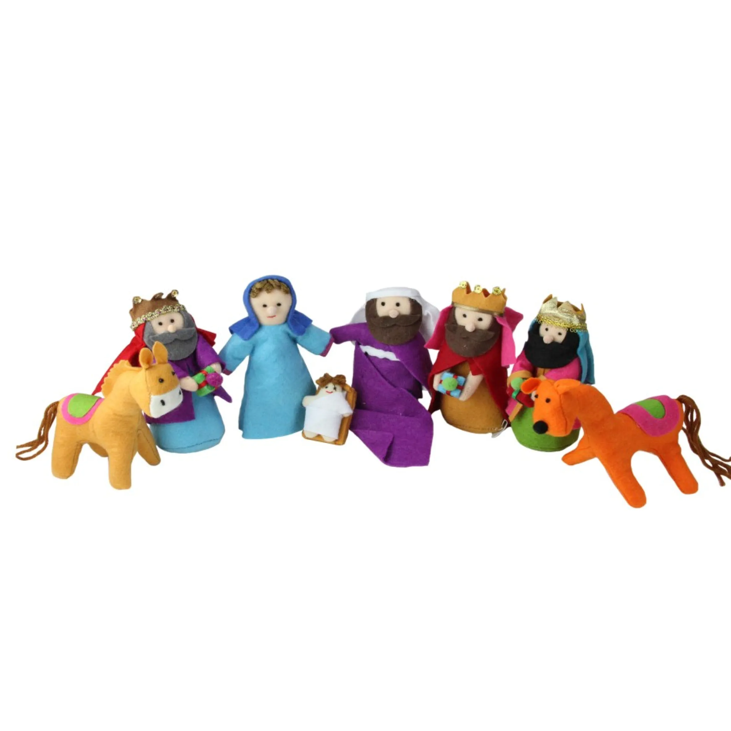 Pack Of 8 Red And Purple Plush Christmas Nativity Figurines 5.5"
