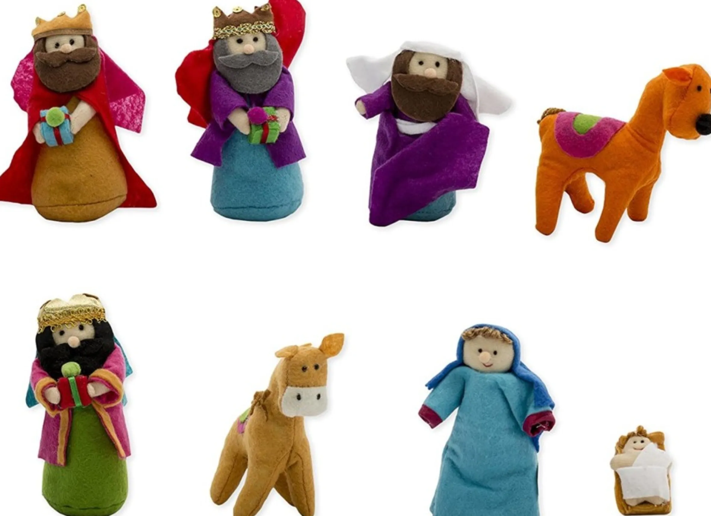 Pack Of 8 Red And Purple Plush Christmas Nativity Figurines 5.5"