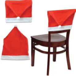 Pack Of 12 Red And White Christmas Santa Hat Chair Slip Covers 19" X 25"