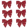 Pack Of 6 Red And White Striped 2 Loop Christmas Bow Decorations 5.5"