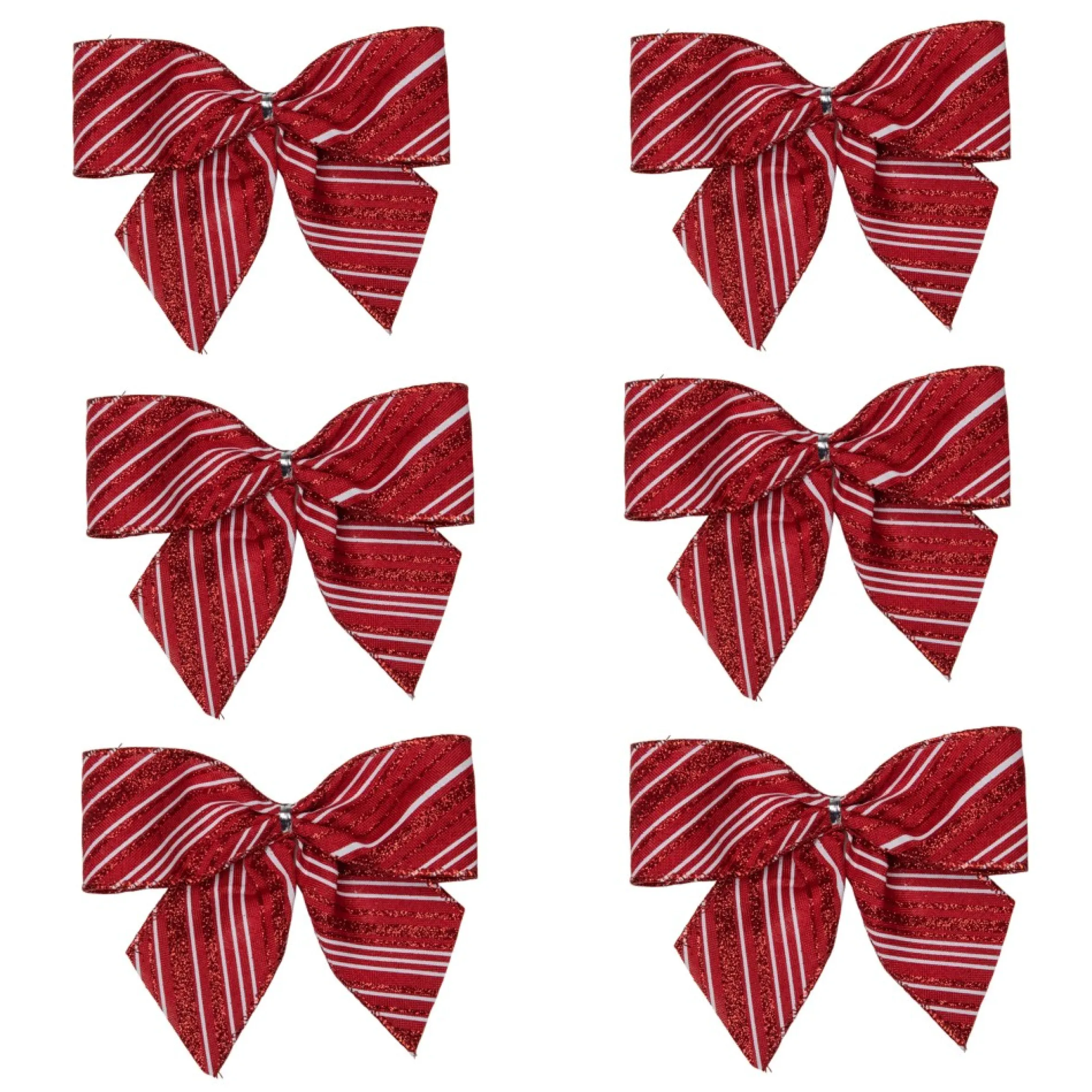 Pack Of 6 Red And White Striped 2 Loop Christmas Bow Decorations 5.5"